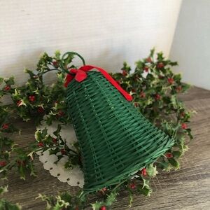 Vtg Green Wicker Bell Decor